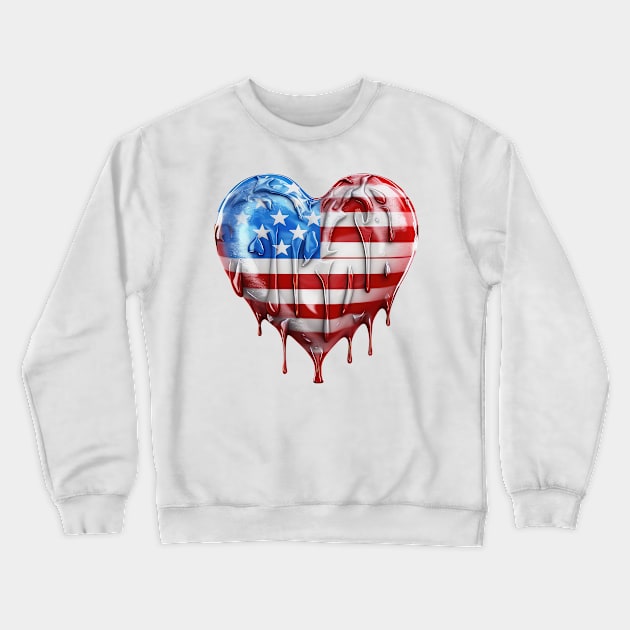 American Flag Dripping Heart #1 Crewneck Sweatshirt by Chromatic Fusion Studio